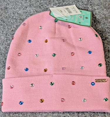 Packed Party Knit Rhinestone Front Beanie  Pink New with Tags