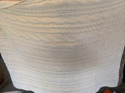 Luxury Cream Cable Knit Throw Blanket Faux Fur Trim Winter Large Cozy Coverlet