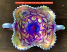 NORTHWOOD BLUE “FRUITS & FLOWERS” CARNIVAL GLASS BON-BON – PRETTY!