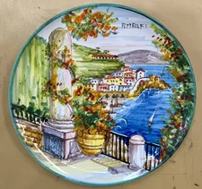 Vietri Pottery 10’’ Plate With Amalfi Scenery.Made/painted by hand in Italy
