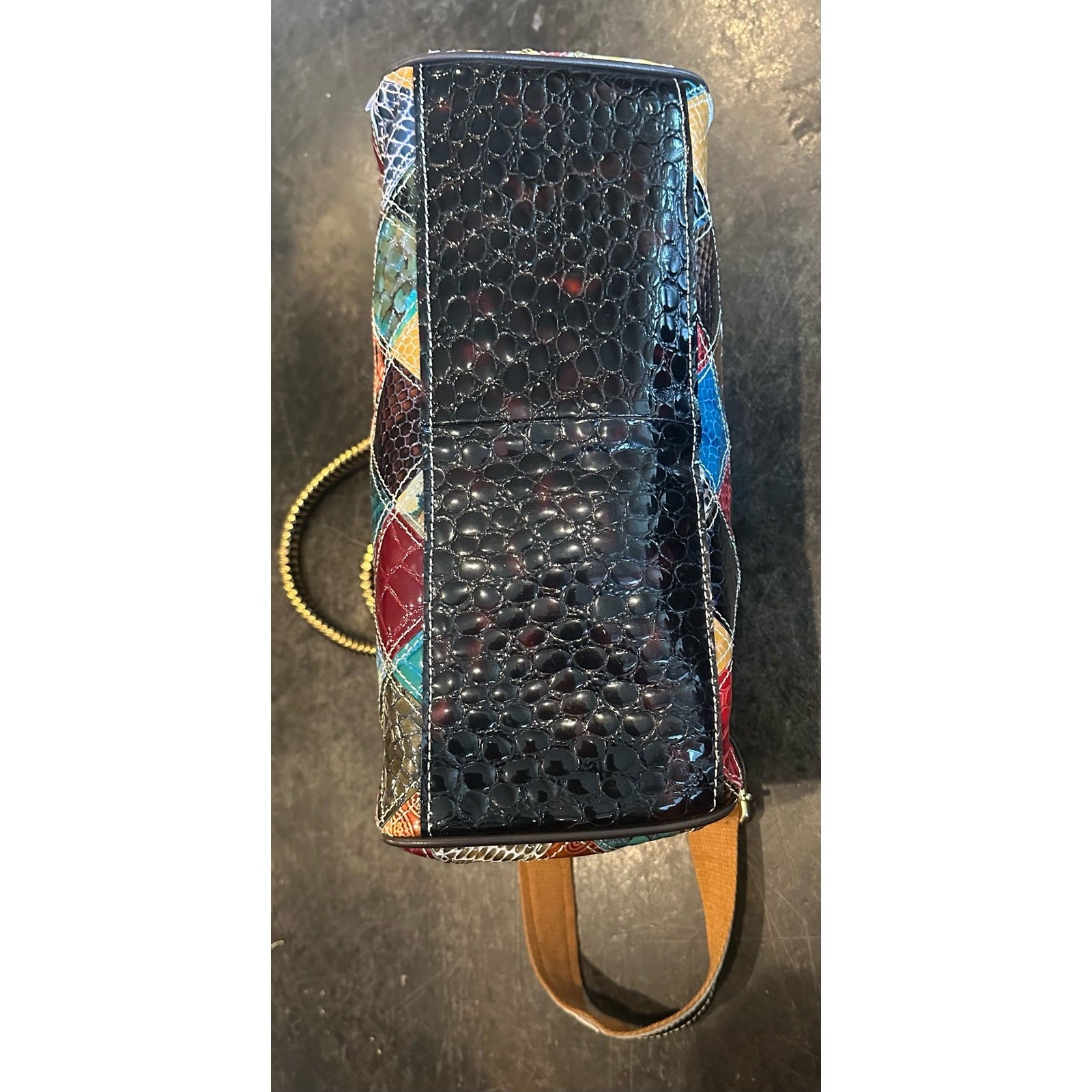 Vintage Leather Snake Blocks Patchwork Handbag Sa… - image 9