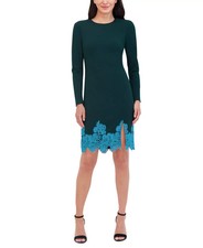 Vince Camuto Lace-Hem Bodycon Dress Women's 4 Hunter Crewneck Back Zip Closure