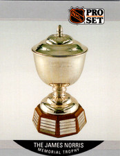 1990-91 pro set # 384 trophy  the james norris raymond bourque