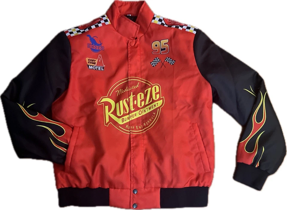 PIXAR Cars Racing Chaqueta Abrigo Adulto M Rojo Rayo McQueen 95 Pistón Copa Campeón Foto 2 de 4
