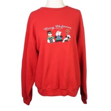 Vintage 90s Jerzees red Christmas Santa embroidered sweatshirt M