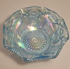 Vintage LE Smith Ice Blue Iridescent Carnival Glass Bowl Sawtooth Edges Round