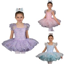 Kids Girls Costume Masquerade Ball Ballet Outfits Dancewear Metallic Lyrical