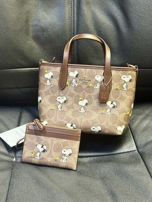 Bundle Set Coach X Peanuts City Mini Tote Bag W Snoopy CBS83