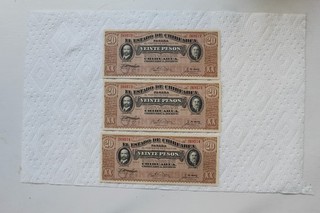 Mexico banknotes 20 Pesos Chihuahua 1914 3 consecutive notes