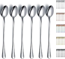 Stainless Steel 7.5" Long Handle Iced Tea Spoons - Mixing, Coffee, Stirring, Coc