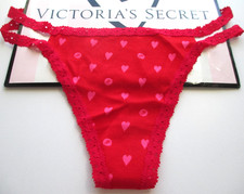 VICTORIA'S SECRET PINK Wink Strappy Cotton Thong Panty VS Red Hearts S M L NWT