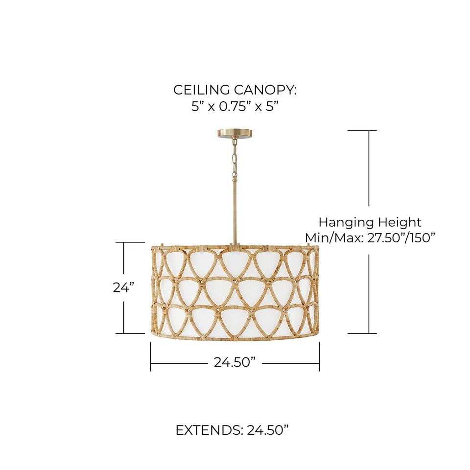 Lámpara de araña de tambor Capital Lighting 347241 Tulum 4 luces 25" W - latón Foto 2 de 4