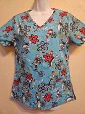 Dr. Suess Cat In The Hat Womens Scrub Top XS Gently Used X Small