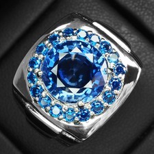 Anelli da uomo in argento sterling 925 tondi 7,35 ct tanzanite blu fiordaliso oro bianco