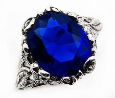 4CT Treated Blue Sapphire 925 Sterling Silver Filigree Ring Sz 6 AZ3