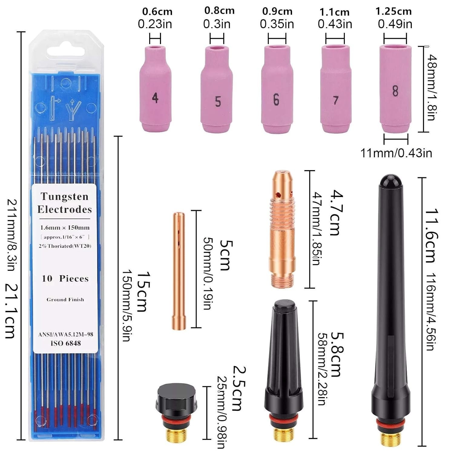 48Pcs TIG Welding Torch Accessories Kit Nozzle Collets Body for WP-17/18/26