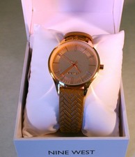 Nine West Women's Quartz Rose Gold-Tone and Tan Polyurethane Leather Band
