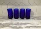 Vintage Anchor Hocking Cobalt Blue Tartan 6" Heavy Glass 16-oz Tumblers Set Of 4