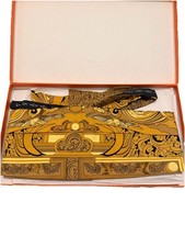 Herm s VINTAGE Gold Black 100 Silk Cummerbund Men's Formal Wear Geometric