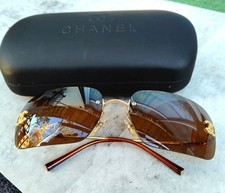 Chanel Cocomark Sunglasses Gold Rhinestones 4017-D Used with Case
