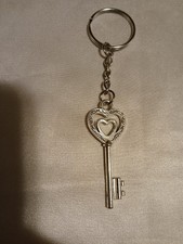 Dual Heart Skeleton Key Keychain Silver Key Ring Heart Key Keychain