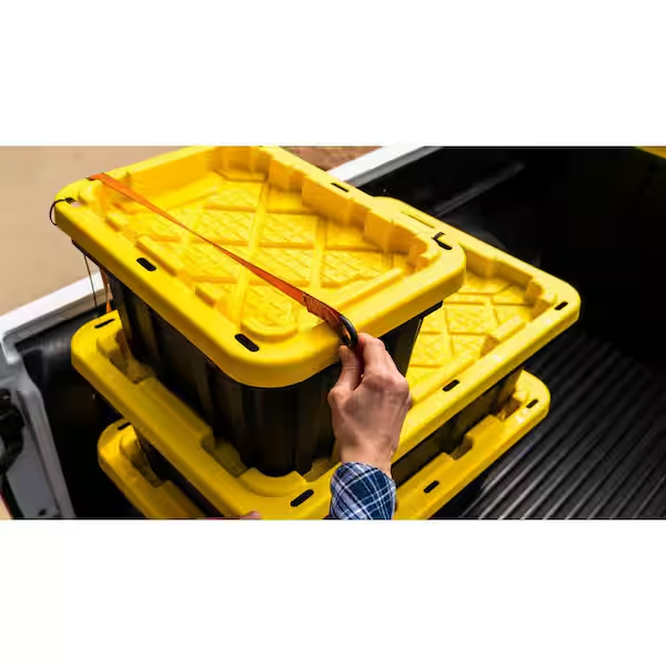 Hdx 7 Gal Tough Storage Tote in Black with Yellow Lid Lockable