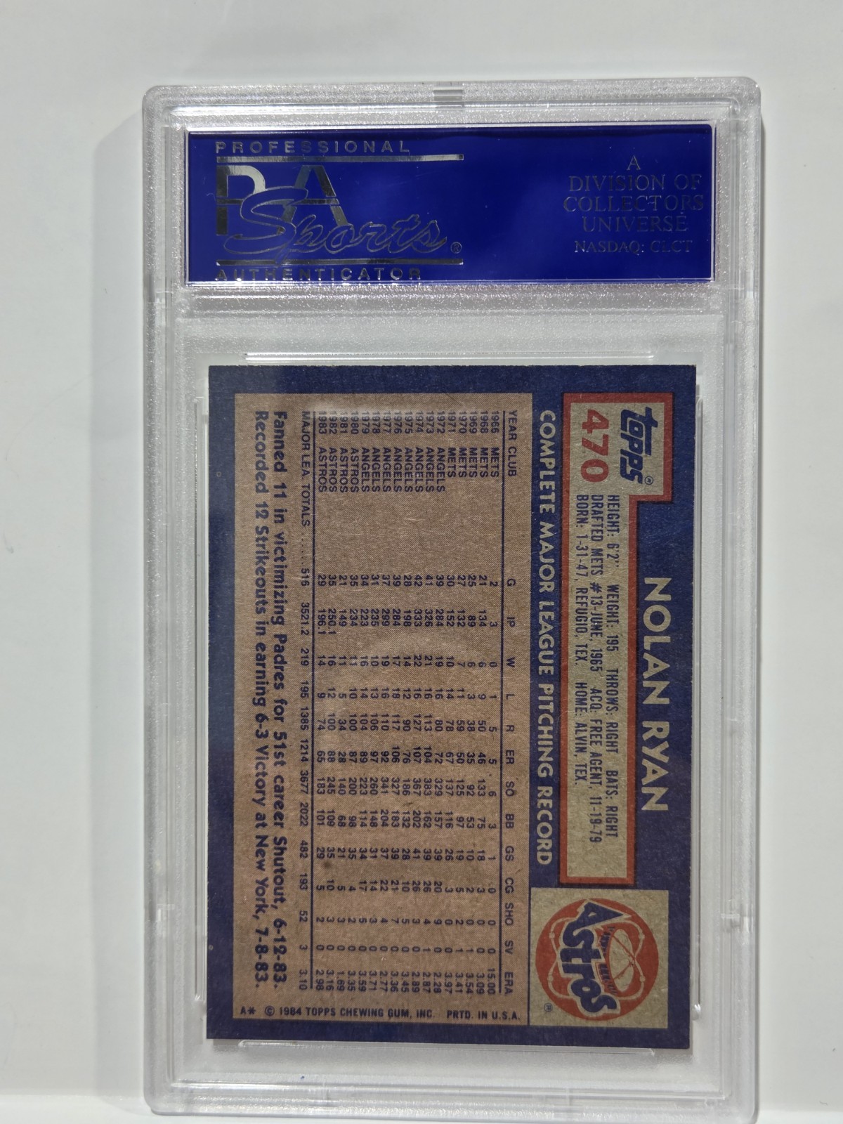 1984 Topps Nolan Ryan PSA 8 NM-MT #470 view 2