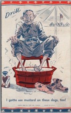 1943 Military Comic ARCADE CARD Postcard  Gotta Use Mustard on These Dogs, Too 