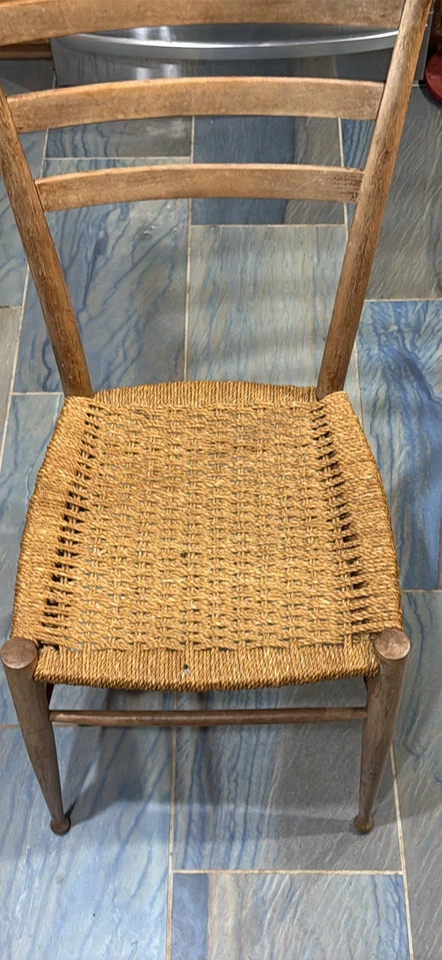 Silla con respaldo de escalera italiana Mid Century estilo Gio Ponti asiento tejido excelente estado Foto 3 de 4