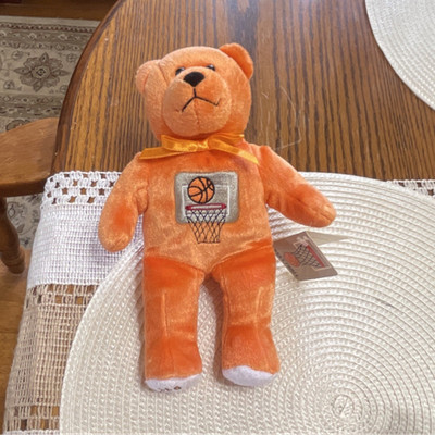 Beary Thoughtful Orange & White Plush Teddy Bear, Basketball Theme, Tags