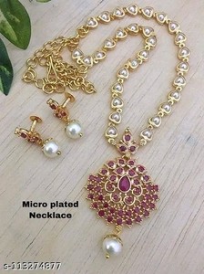 Authentic Indian Bollywood Designer Gold Plated Pendant Necklace Earring Jewellery Set
