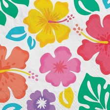 Summer Hibiscus Flower Summer Luau Theme Party Paper Beverage Napkins