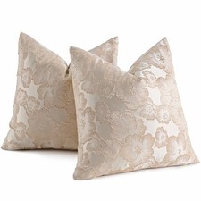 Set of 2 Throw Pillow Covers Floral Relief 20" x 20" Pack of 2 Champagne