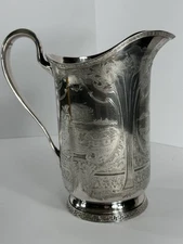 Antique Hartford Sterling Co. PITCHER Silver Plate Etched Scenes