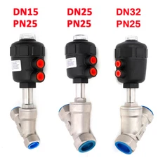 DN25/15/32 Air-Actuated Angle Seat Valve PN25 N/C Single Acting Stainless Steel