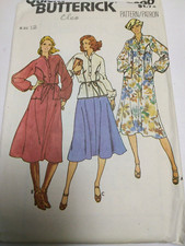 Dress Top Skirt Loose 12 Butterick 6290 Sewing Pattern VTG 70s Pockets Pullover