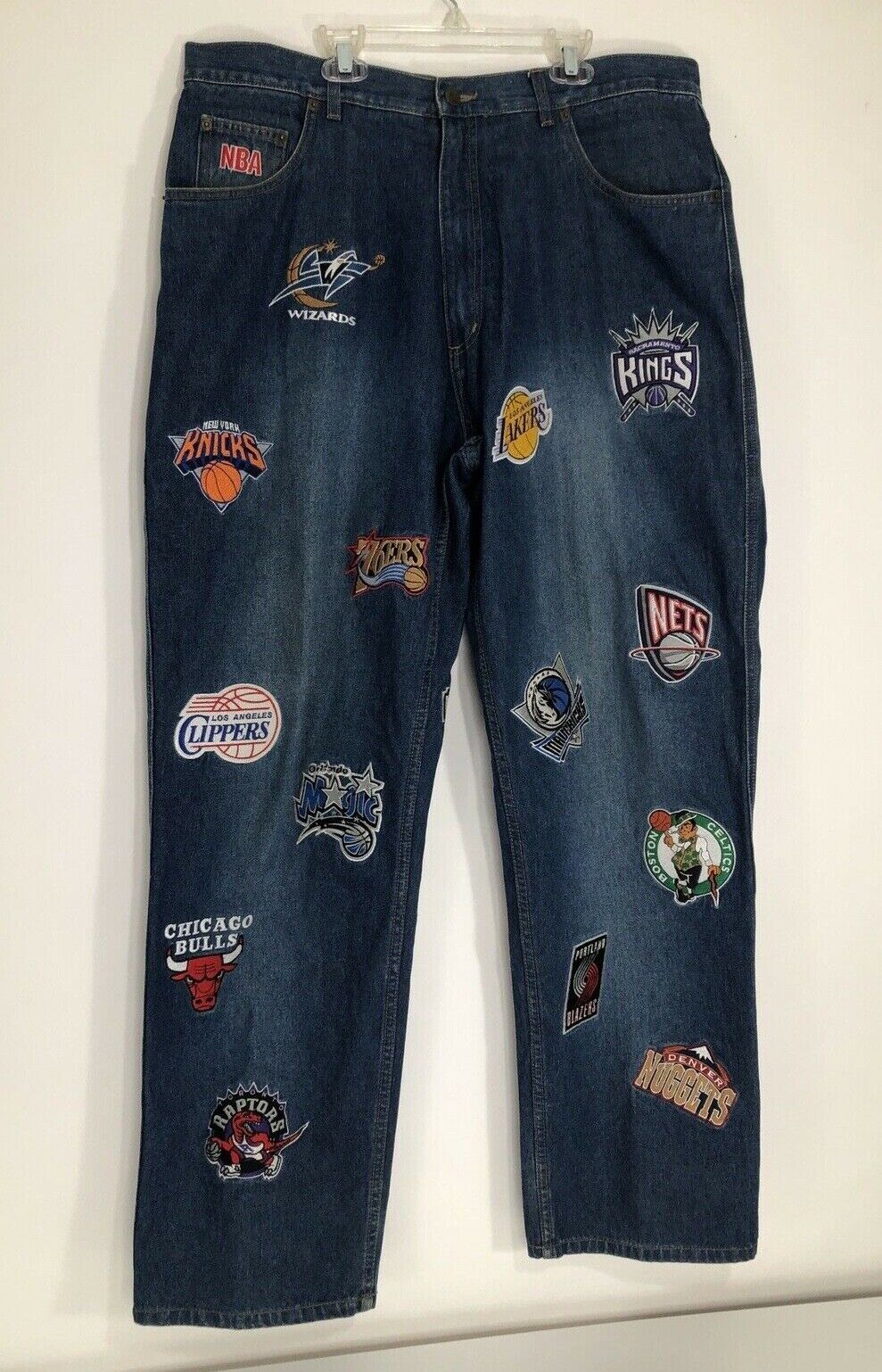  Ultra Game NBA Multi Team Mens Distressed Patch Jean