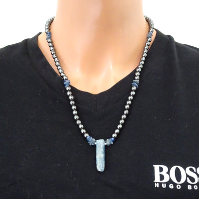 Natural Kyanite Hematite Gemstones Necklace Men Women Genuine Crystal Gift Video