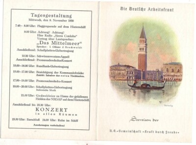Kreuzfahrt - Seereise - Speisekarte - 1938 nach Italien Dampfer Sierra Corboba