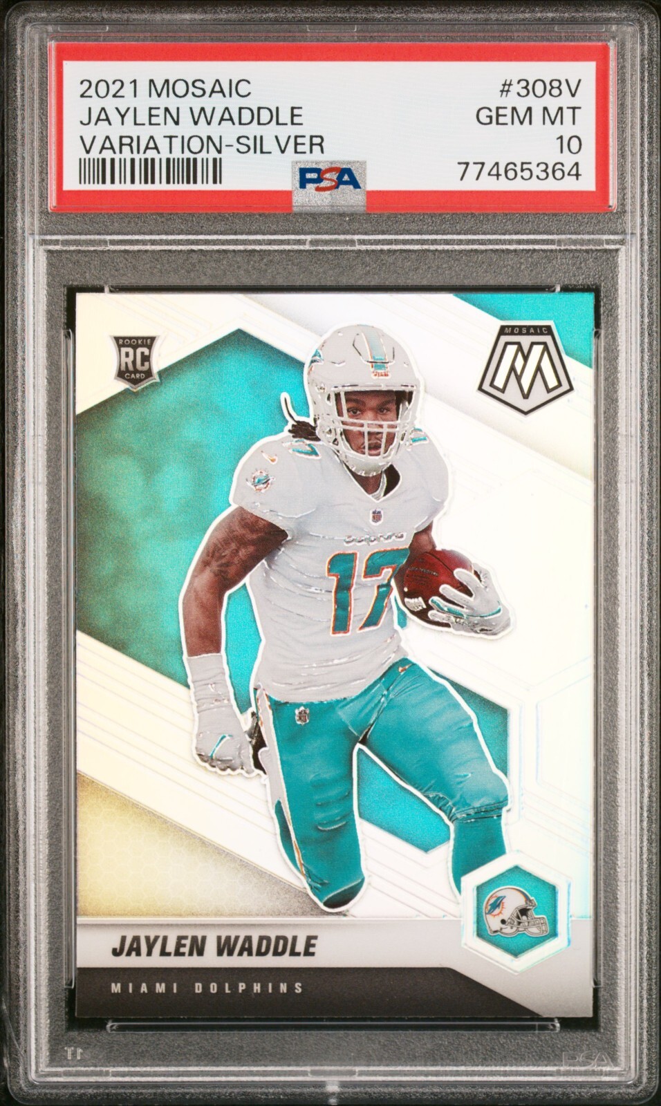 PSA 10 - 2021 Panini Mosaic JAYLEN WADDLE RC Silver Holo Variation #308V Dolphin