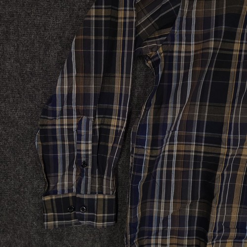 Real Work Wear Shirt Mens Large L Blue Brown Plaid Long Sleeve Button Up Pocket - Picture 4 of 15