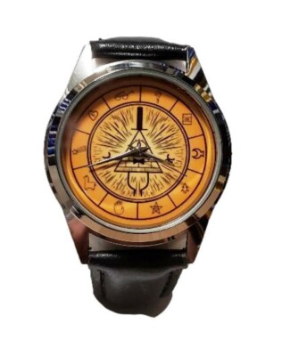 Gravity Falls Wheel Logo Black Leather Band Wrist Watch