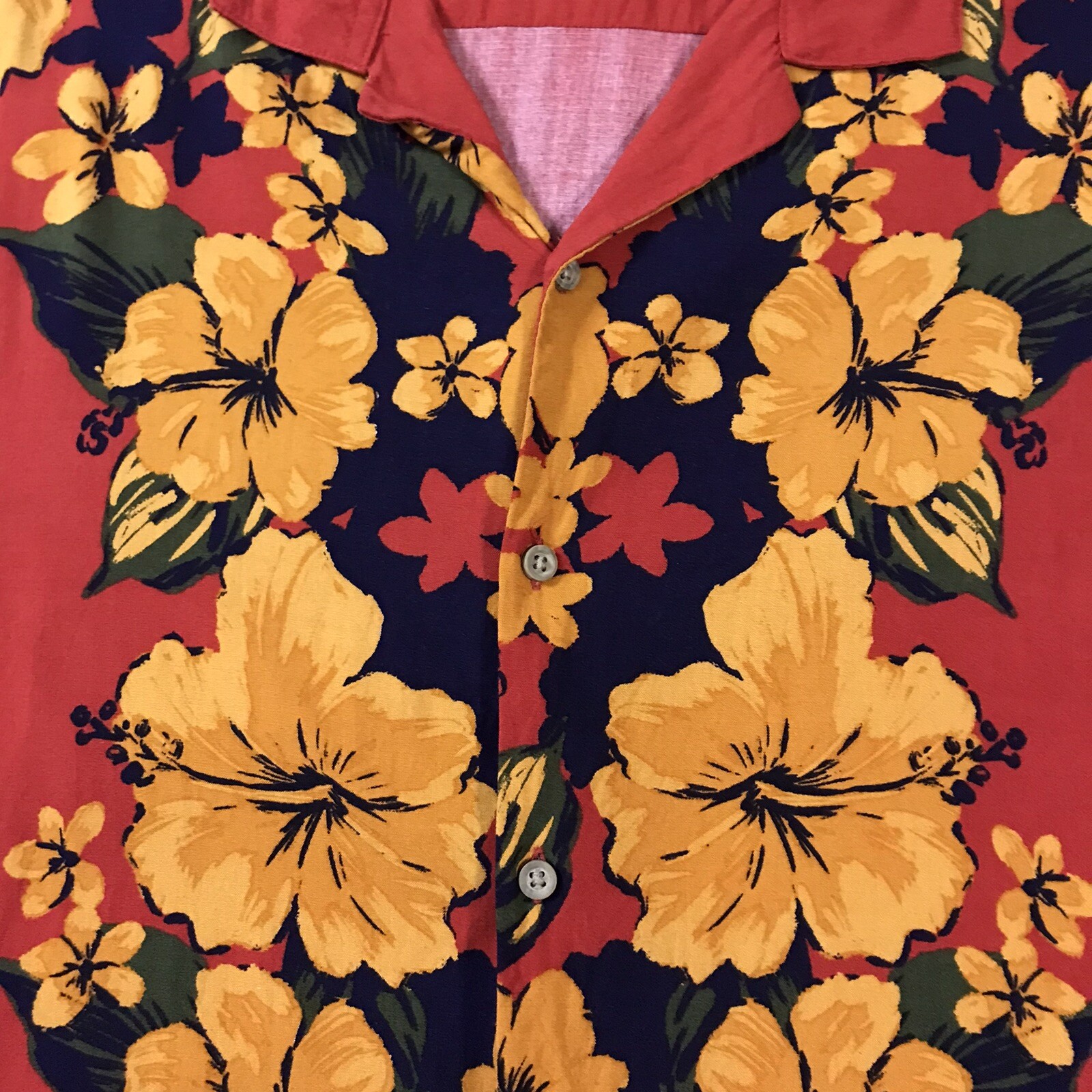 Hawaiian Shirt Mens Large Orange Brown Blue Short Sleeve Viscose image 4