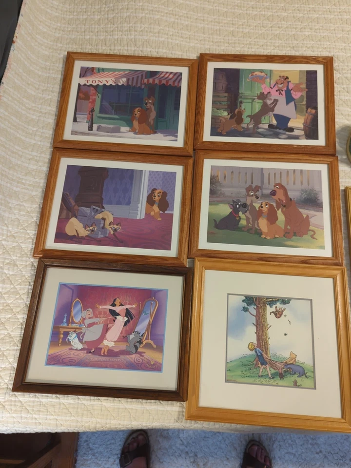 Lote de 7 más lámparas de arte de pared clásico enmarcado de Disney dama y el vagabundo Foto 2 de 4