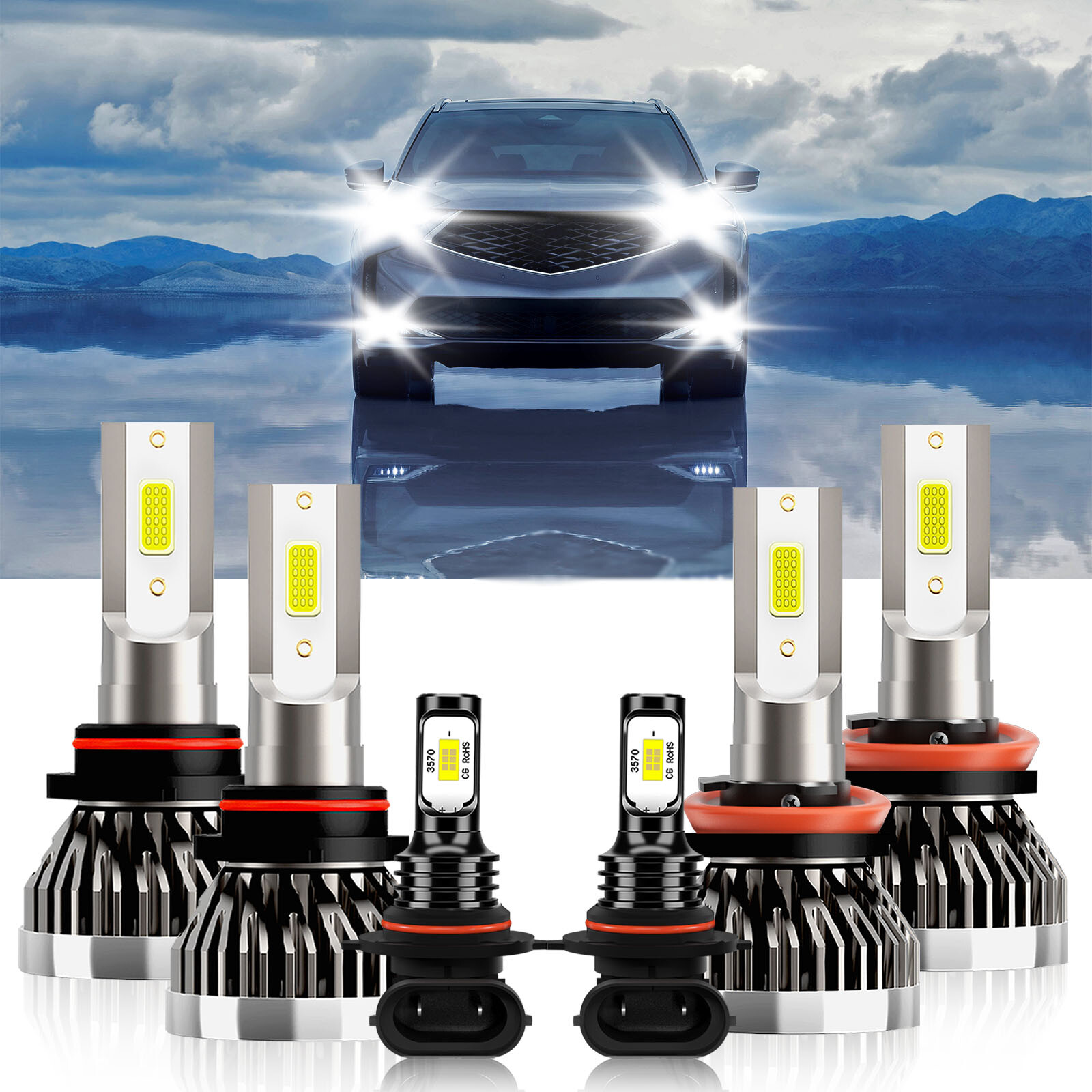 For Acura MDX 2004-2006 6x LED Headlight High Low Beam + Fog Light Bulb Kit