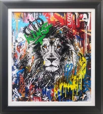 Yuvi "King" Signed & Embellished # Giclee Custom Graffiti Lion Framed Art