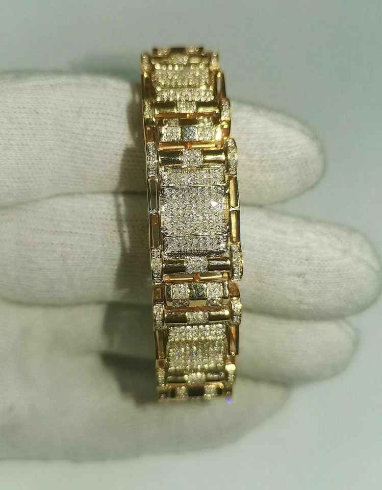 Brazalete de diamantes de corte redondo de 8 quilates para hombre con acabado de oro amarillo de 14 k de 8 pulgadas Foto 4 de 4