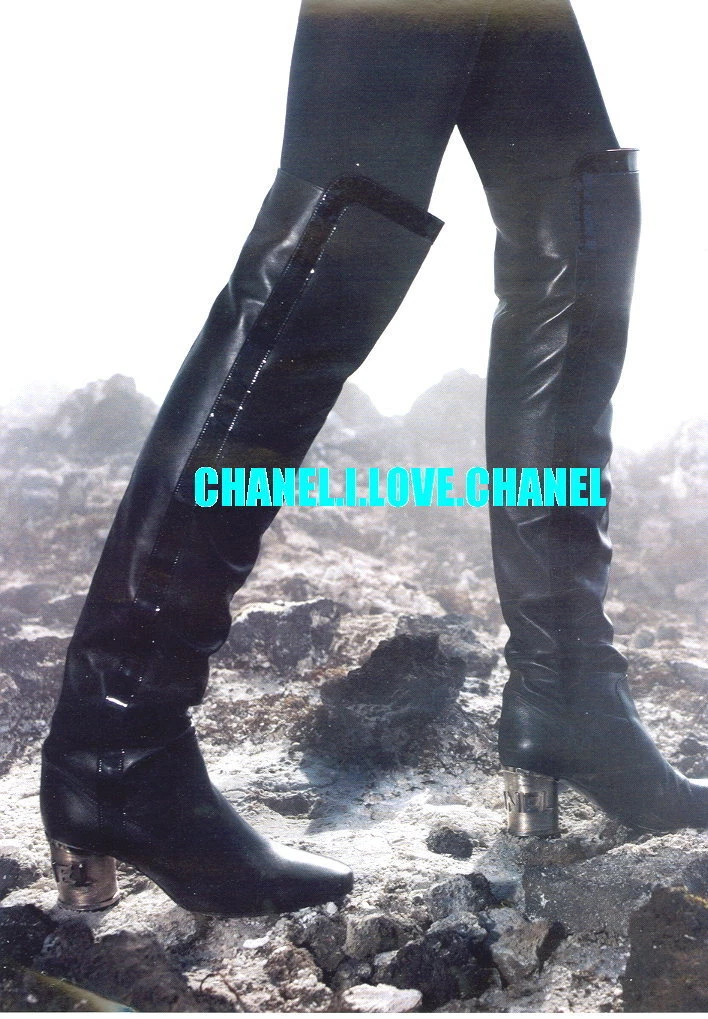 CHANEL 07A PARIS BIARRITZ BLACK LEATHER OVER THE KNEE BOOTS SHOES