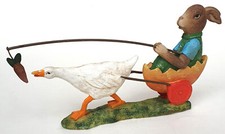 Hase Osterhase Vintage Figur Eierwagen mit Gans Kunstharz Blech L 20 cm handmade