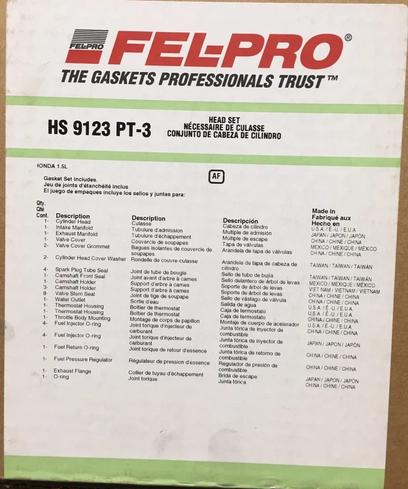 FEL-PRO HS 9123 PT-3 Cylinder Head Gasket Set For 1992-1995 Honda Civic - Image 2 of 3